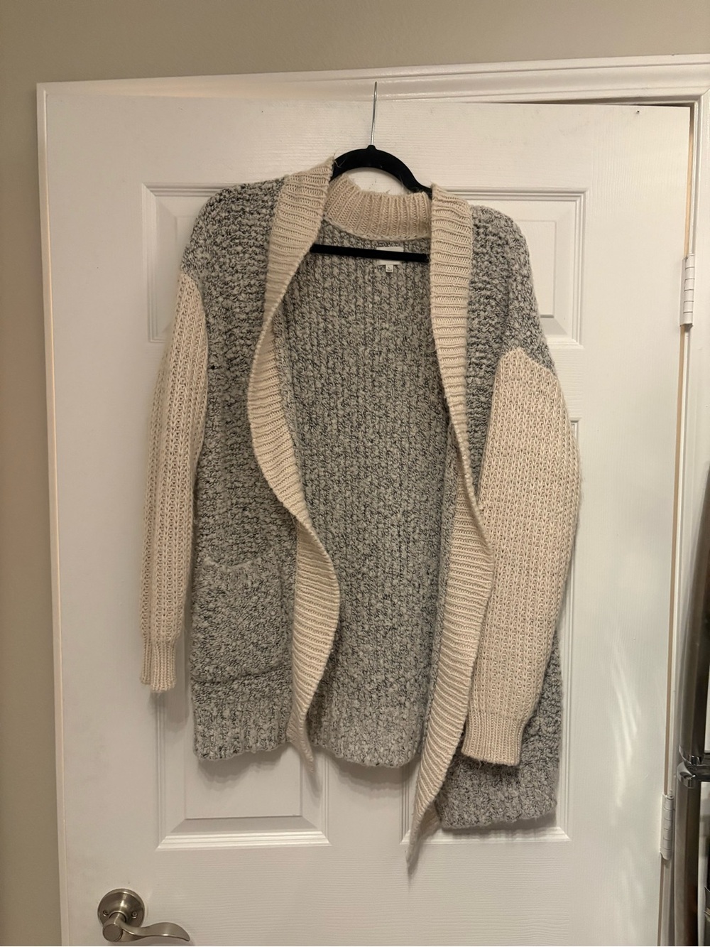 BKE Two-Tone Open Front Cardigan Sweater - Cream & Gray